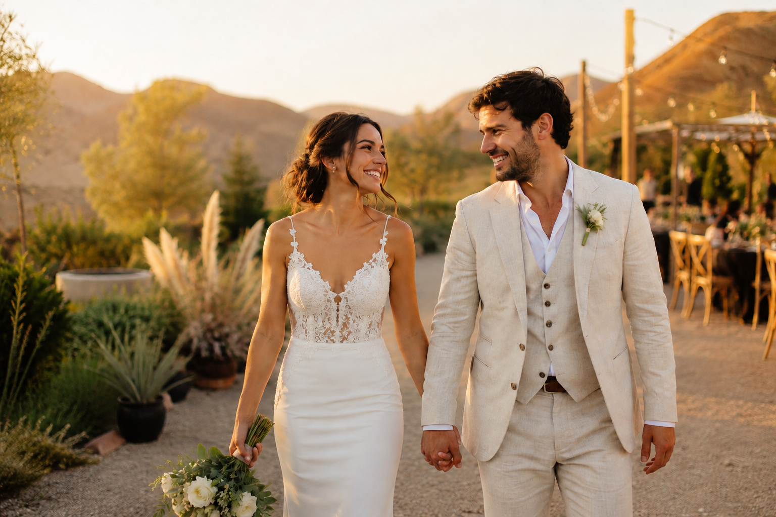Muestra de fotografía profesional para matrimonio al atardecer